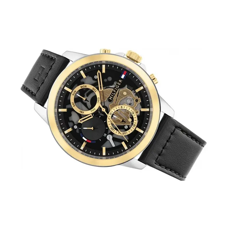 Tommy Hilfiger Henry Chronograph Black Leather Men's Watch- 1710474